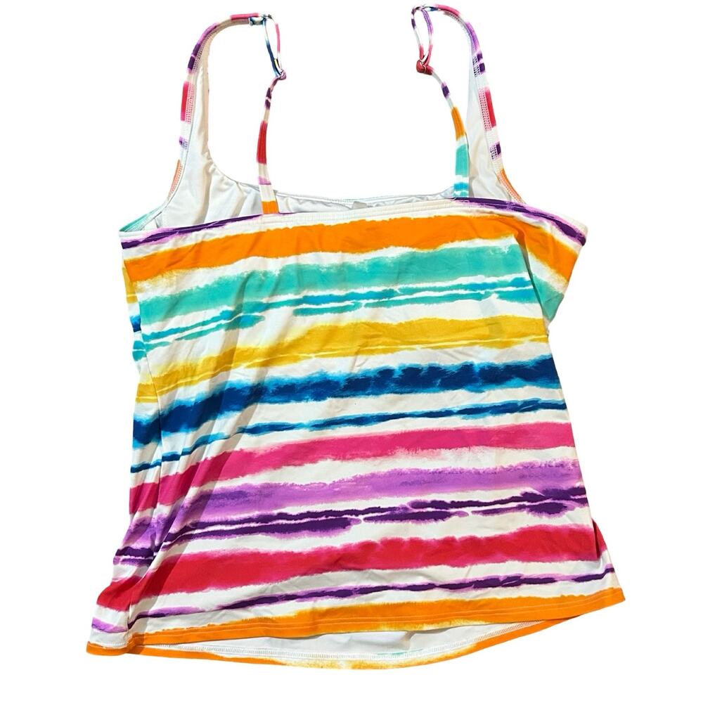 Lands End Tie Dye Rainbow Tankini Top Womens 14 Striped Beach Vacation Swim - Picture 4 of 4
